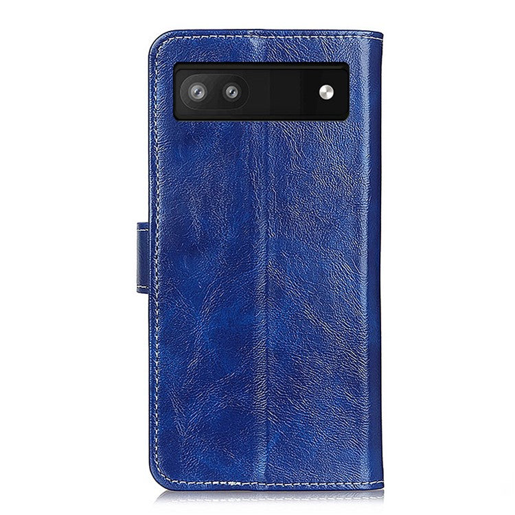 For Google Pixel 7a Stand Phone Case Retro Crazy Horse Texture Leather Phone Cover with Wallet - Blue