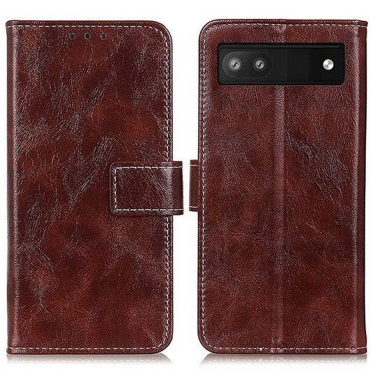 For Google Pixel 7a Stand Phone Case Retro Crazy Horse Texture Leather Phone Cover with Wallet - Brown
