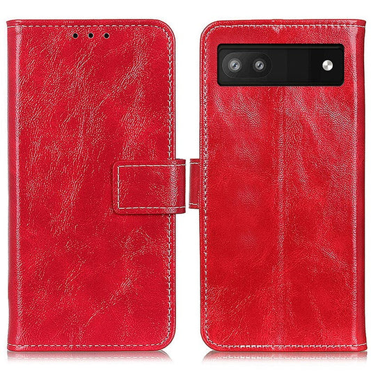 For Google Pixel 7a Stand Phone Case Retro Crazy Horse Texture Leather Phone Cover with Wallet - Red