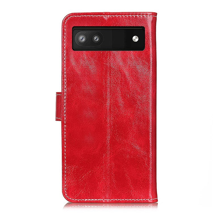 For Google Pixel 7a Stand Phone Case Retro Crazy Horse Texture Leather Phone Cover with Wallet - Red