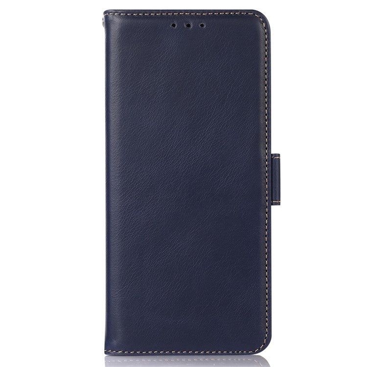 For Google Pixel 7a Phone Case RFID Blocking Genuine Cowhide Leather Phone Cover with Stand Wallet - Blue