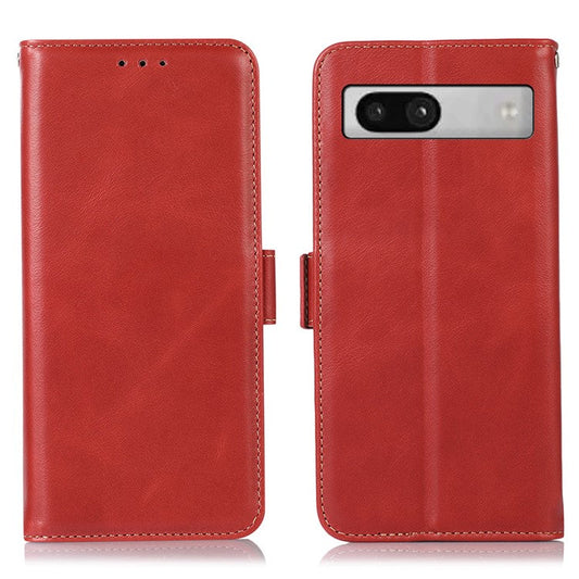 For Google Pixel 7a Phone Case RFID Blocking Genuine Cowhide Leather Phone Cover with Stand Wallet - Red