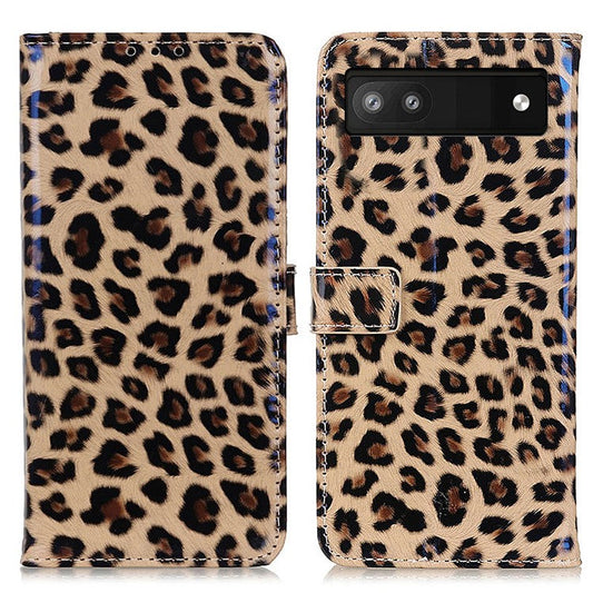 For Google Pixel 7a Leather Wallet Phone Case Leopard Print Smartphone Stand Protective Cover