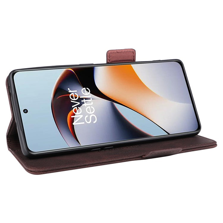 For OnePlus Ace 2 5G / 11R 5G Anti-scratch Magnetic PU Leather Anti-drop Case Hardware Decor Wallet Stand Shell - Coffee