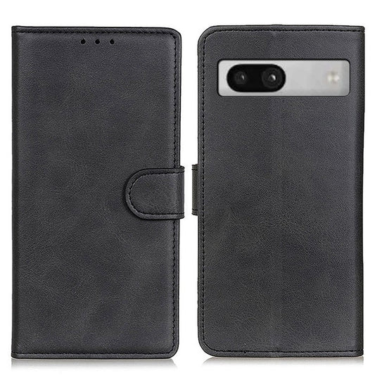 For Google Pixel 7a PU Leather Stand Phone Case Cowhide Texture Mobile Phone Wallet Cover - Black