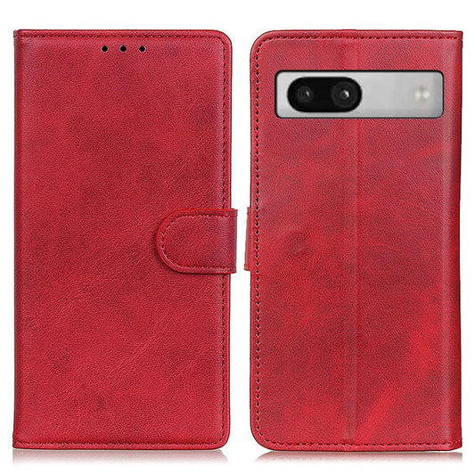 For Google Pixel 7a PU Leather Stand Phone Case Cowhide Texture Mobile Phone Wallet Cover - Red