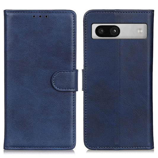 For Google Pixel 7a PU Leather Stand Phone Case Cowhide Texture Mobile Phone Wallet Cover - Blue