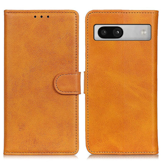 For Google Pixel 7a PU Leather Stand Phone Case Cowhide Texture Mobile Phone Wallet Cover - Brown