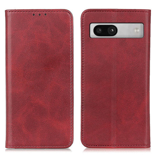 Split Leather Cell Phone Case for Google Pixel 7a , Wallet Stand Shockproof Phone Cover - Red
