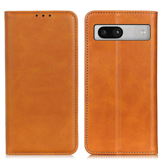 Split Leather Cell Phone Case for Google Pixel 7a , Wallet Stand Shockproof Phone Cover - Brown