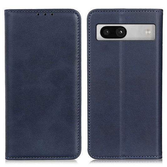 Split Leather Cell Phone Case for Google Pixel 7a , Wallet Stand Shockproof Phone Cover - Blue