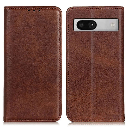 Split Leather Cell Phone Case for Google Pixel 7a , Wallet Stand Shockproof Phone Cover - Coffee