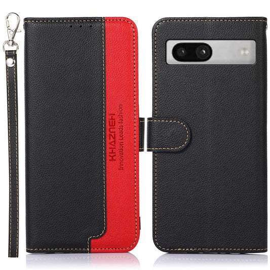 KHAZNEH For Google Pixel 7a RFID Blocking Wallet Phone Case Litchi Texture Leather Stand Phone Cover - Black