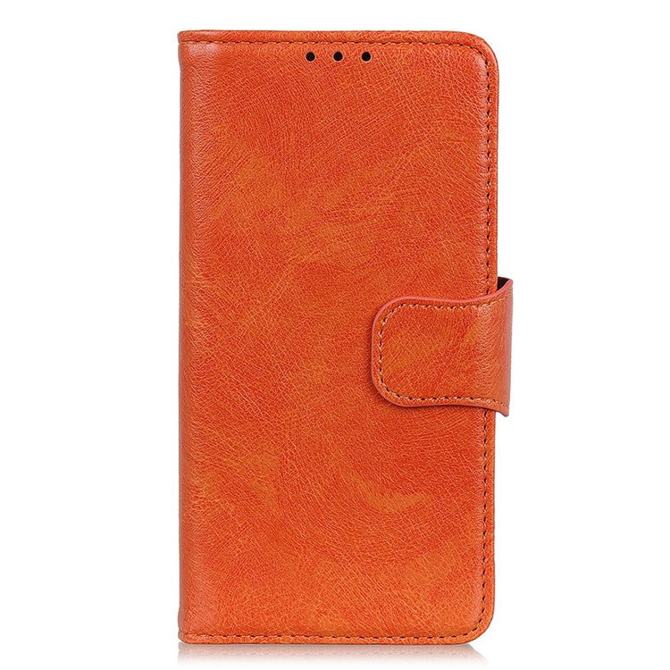 For Samsung Galaxy M14 5G Split Leather Phone Case Nappa Texture Stand Wallet Magnetic Clasp Phone Cover - Orange