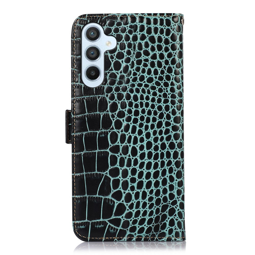 Wallet Phone Case for Samsung Galaxy M14 5G RFID Blocking Genuine Cowhide Leather Phone Cover - Green