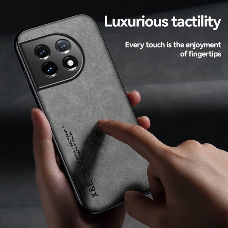 X&E Skin-Touch Phone Case for OnePlus 11 5G Protective Cover PU Leather TPU PC Cover Slim Case - Light Grey