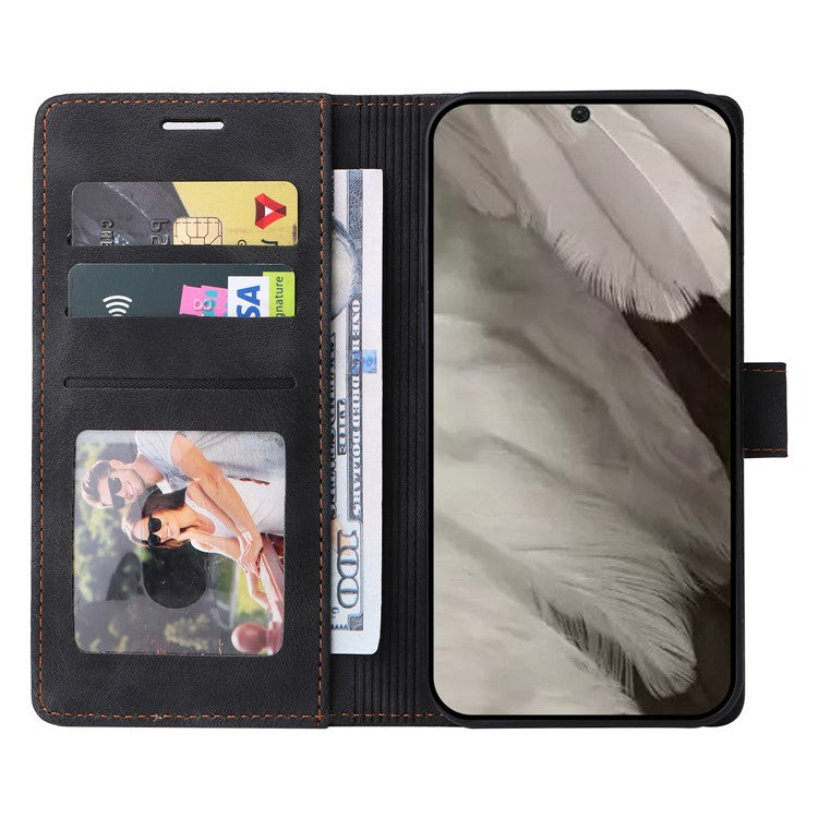 007 Series Wallet Leather Case for Google Pixel 7a , Skin-touch Feeling Flip Folio Stand Phone Cover - Black