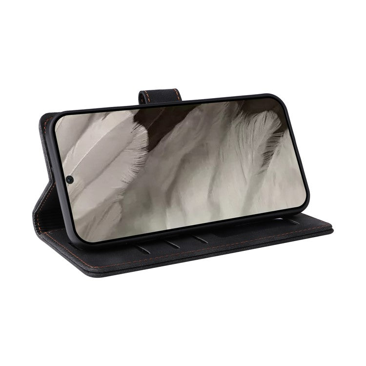 007 Series Wallet Leather Case for Google Pixel 7a , Skin-touch Feeling Flip Folio Stand Phone Cover - Black