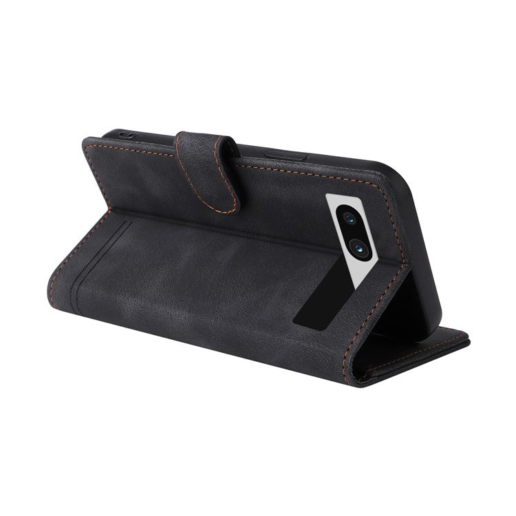 007 Series Wallet Leather Case for Google Pixel 7a , Skin-touch Feeling Flip Folio Stand Phone Cover - Black