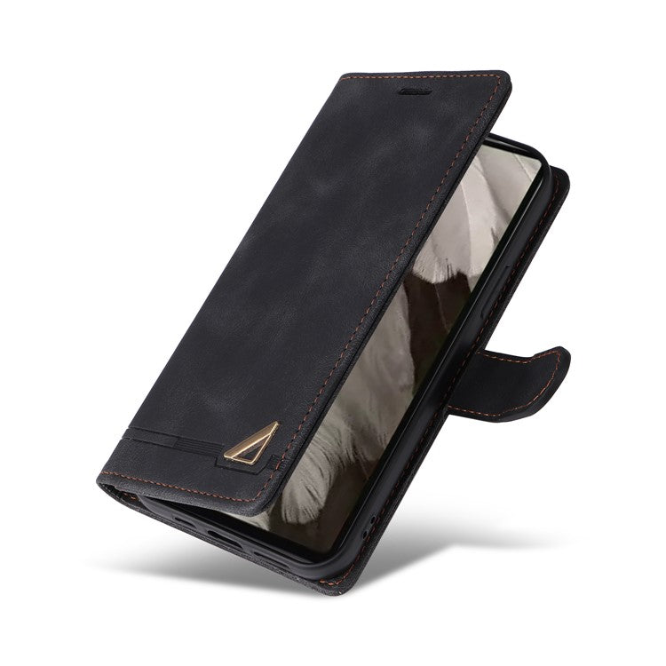 007 Series Wallet Leather Case for Google Pixel 7a , Skin-touch Feeling Flip Folio Stand Phone Cover - Black