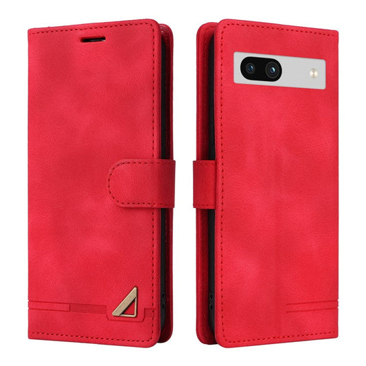007 Series Wallet Leather Case for Google Pixel 7a , Skin-touch Feeling Flip Folio Stand Phone Cover - Red