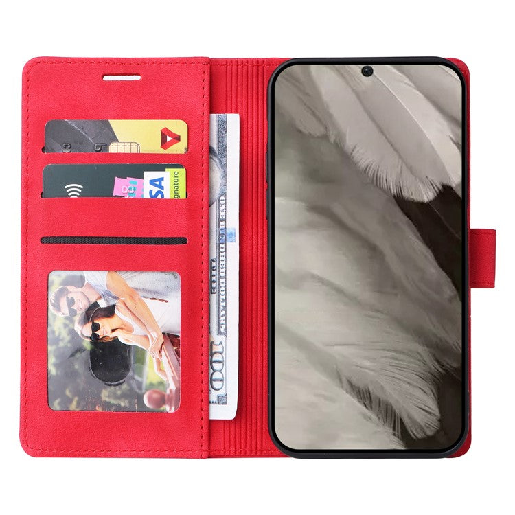 007 Series Wallet Leather Case for Google Pixel 7a , Skin-touch Feeling Flip Folio Stand Phone Cover - Red
