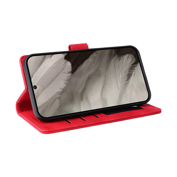 007 Series Wallet Leather Case for Google Pixel 7a , Skin-touch Feeling Flip Folio Stand Phone Cover - Red
