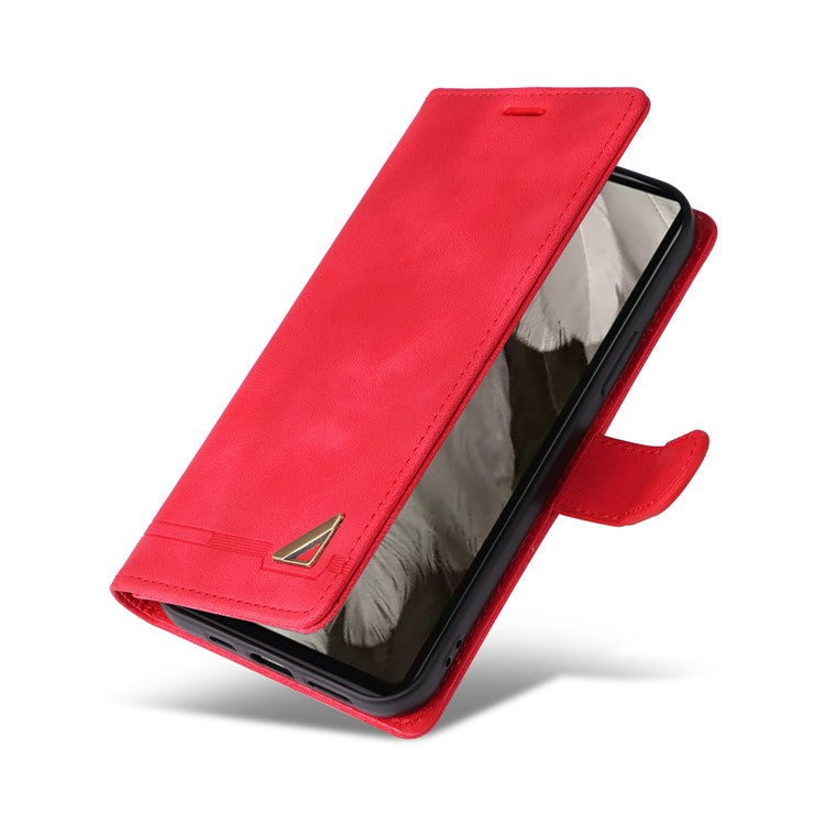 007 Series Wallet Leather Case for Google Pixel 7a , Skin-touch Feeling Flip Folio Stand Phone Cover - Red