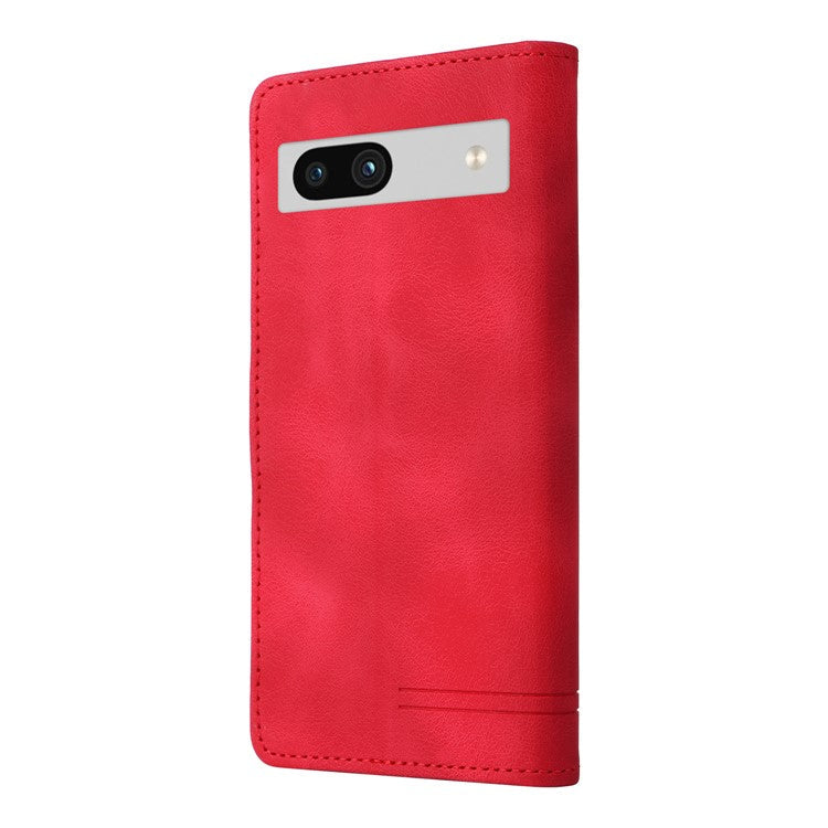 007 Series Wallet Leather Case for Google Pixel 7a , Skin-touch Feeling Flip Folio Stand Phone Cover - Red