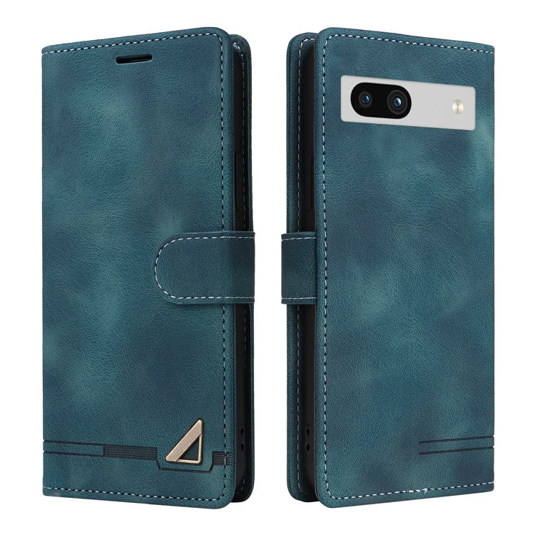 007 Series Wallet Leather Case for Google Pixel 7a , Skin-touch Feeling Flip Folio Stand Phone Cover - Green