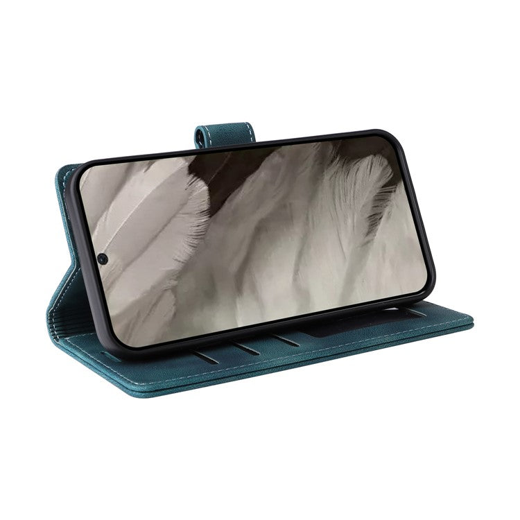 007 Series Wallet Leather Case for Google Pixel 7a , Skin-touch Feeling Flip Folio Stand Phone Cover - Green