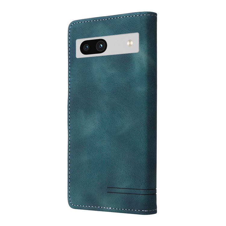 007 Series Wallet Leather Case for Google Pixel 7a , Skin-touch Feeling Flip Folio Stand Phone Cover - Green