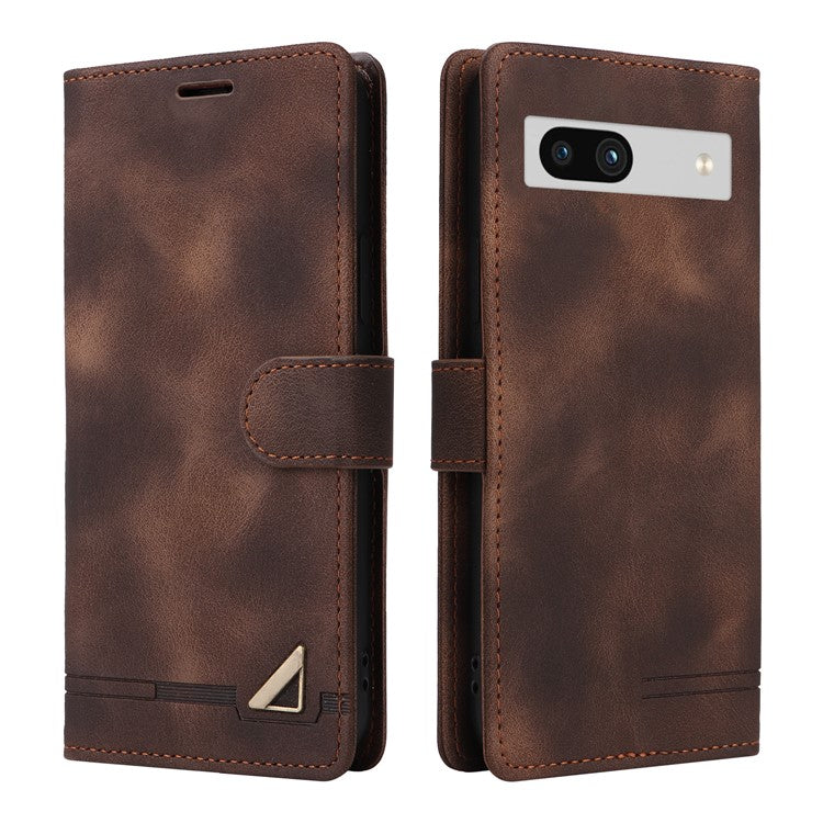 007 Series Wallet Leather Case for Google Pixel 7a , Skin-touch Feeling Flip Folio Stand Phone Cover - Brown