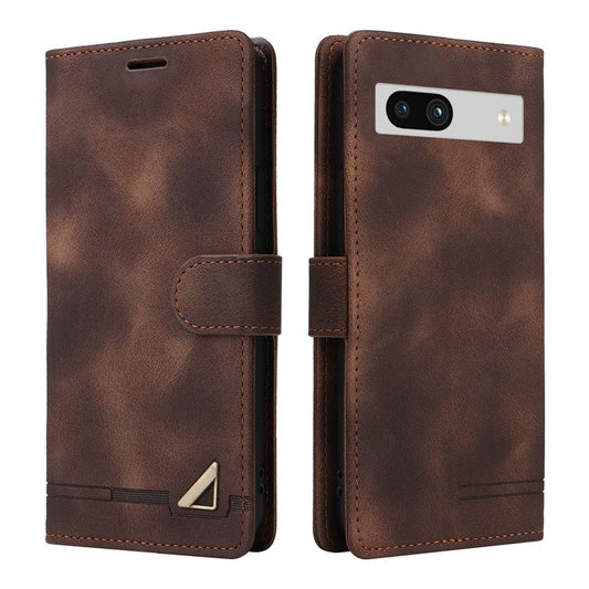 007 Series Wallet Leather Case for Google Pixel 7a , Skin-touch Feeling Flip Folio Stand Phone Cover - Brown