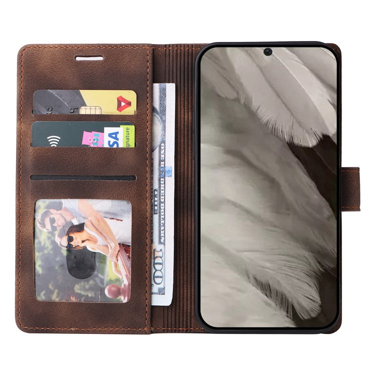 007 Series Wallet Leather Case for Google Pixel 7a , Skin-touch Feeling Flip Folio Stand Phone Cover - Brown