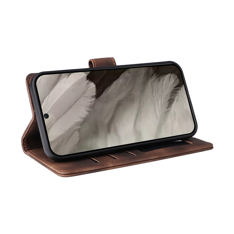 007 Series Wallet Leather Case for Google Pixel 7a , Skin-touch Feeling Flip Folio Stand Phone Cover - Brown
