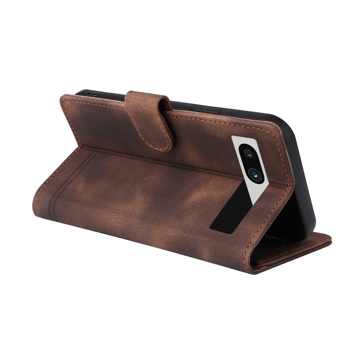 007 Series Wallet Leather Case for Google Pixel 7a , Skin-touch Feeling Flip Folio Stand Phone Cover - Brown