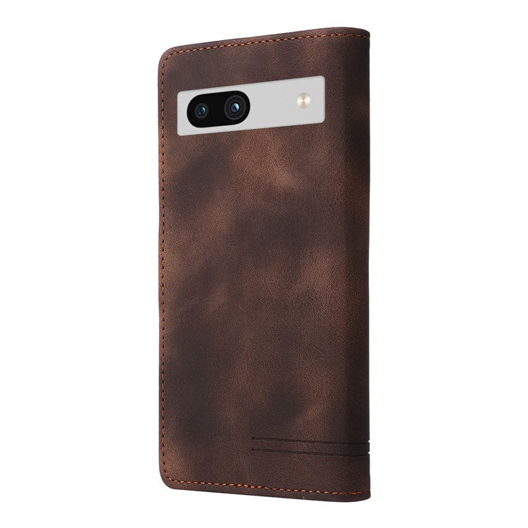 007 Series Wallet Leather Case for Google Pixel 7a , Skin-touch Feeling Flip Folio Stand Phone Cover - Brown