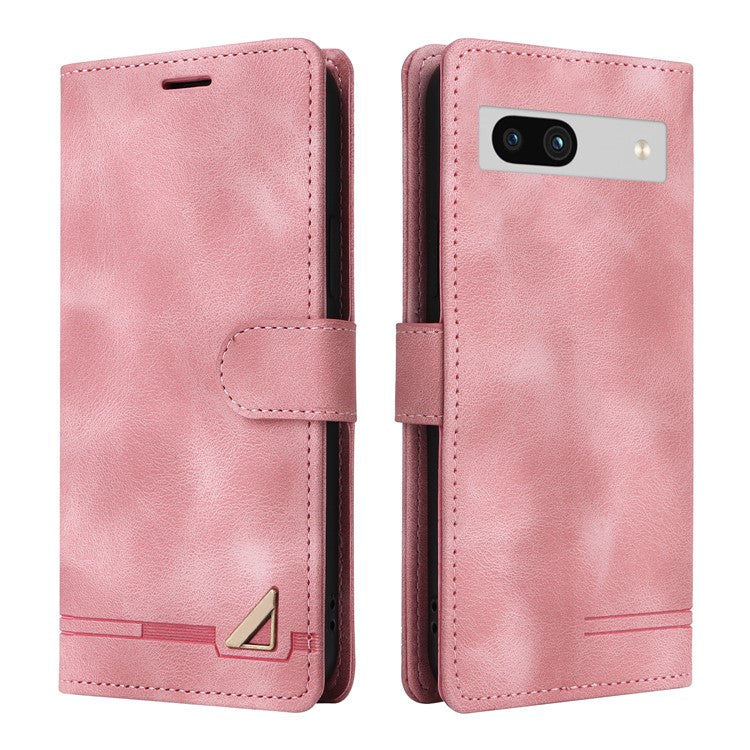 007 Series Wallet Leather Case for Google Pixel 7a , Skin-touch Feeling Flip Folio Stand Phone Cover - Pink