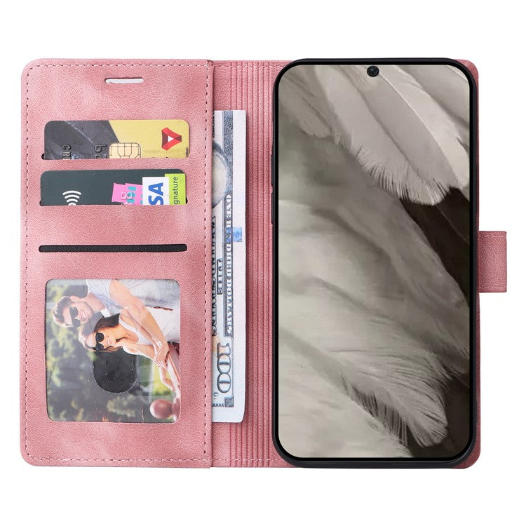 007 Series Wallet Leather Case for Google Pixel 7a , Skin-touch Feeling Flip Folio Stand Phone Cover - Pink