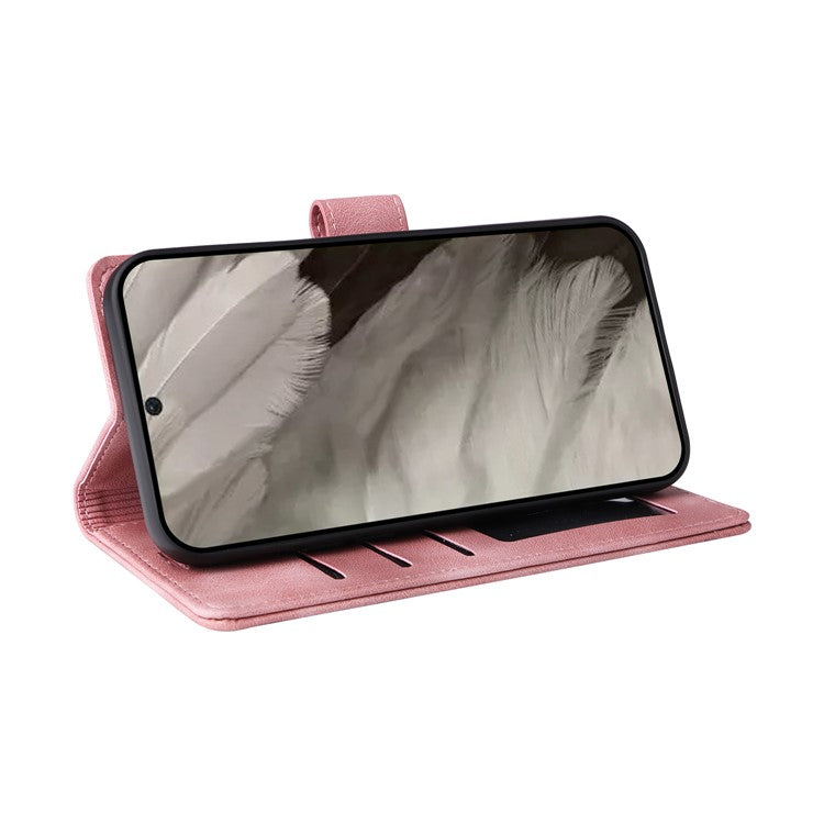 007 Series Wallet Leather Case for Google Pixel 7a , Skin-touch Feeling Flip Folio Stand Phone Cover - Pink