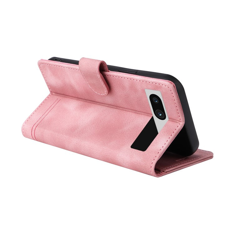 007 Series Wallet Leather Case for Google Pixel 7a , Skin-touch Feeling Flip Folio Stand Phone Cover - Pink