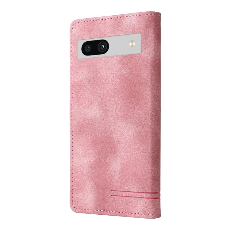 007 Series Wallet Leather Case for Google Pixel 7a , Skin-touch Feeling Flip Folio Stand Phone Cover - Pink