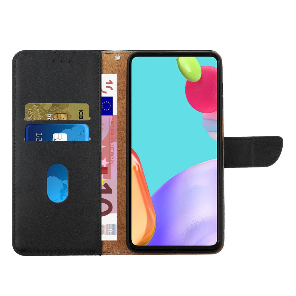 HT02 Genuine Leather Phone Case for Samsung Galaxy M14 5G , Stand Wallet Flip Protective Cover - Black