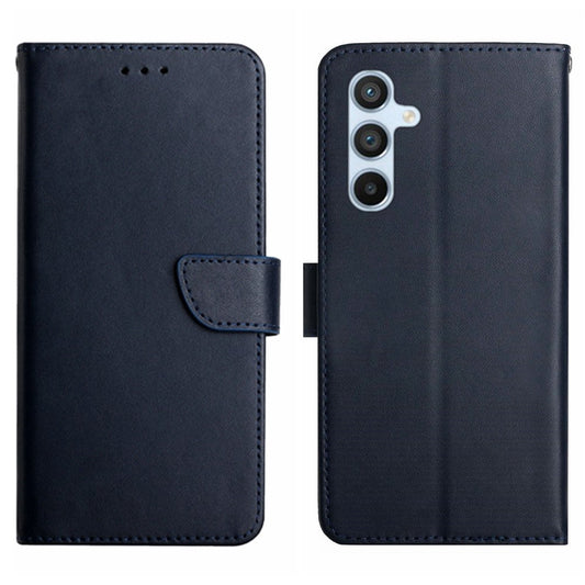HT02 Genuine Leather Phone Case for Samsung Galaxy M14 5G , Stand Wallet Flip Protective Cover - Blue