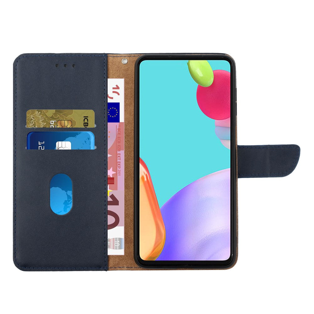 HT02 Genuine Leather Phone Case for Samsung Galaxy M14 5G , Stand Wallet Flip Protective Cover - Blue