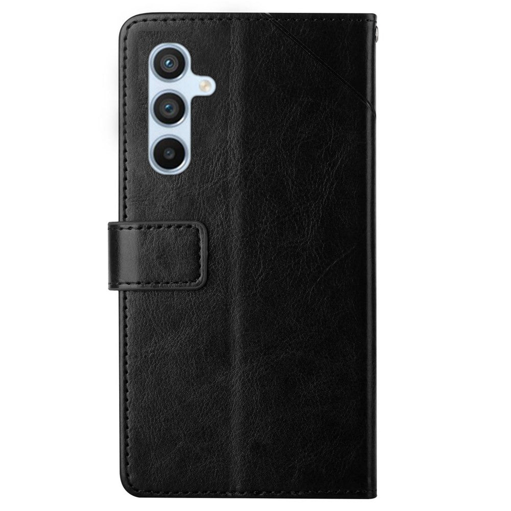 For Samsung Galaxy M14 5G HT01 Wallet Phone Case PU Leather Y-shaped Line Imprinted  Stand Cover - Black