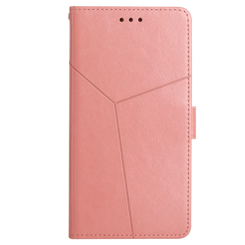 For Samsung Galaxy M14 5G HT01 Wallet Phone Case PU Leather Y-shaped Line Imprinted  Stand Cover - Pink