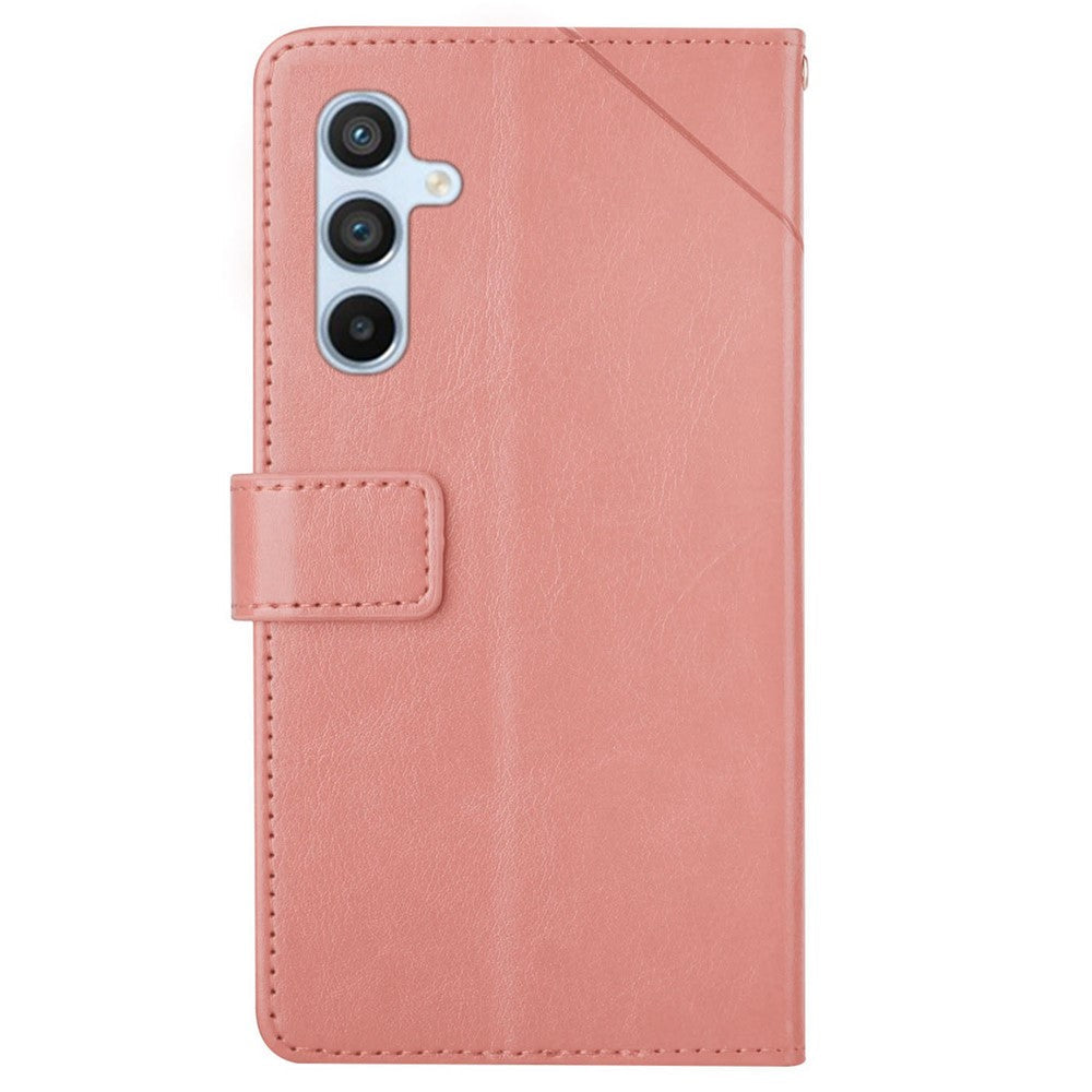 For Samsung Galaxy M14 5G HT01 Wallet Phone Case PU Leather Y-shaped Line Imprinted  Stand Cover - Pink