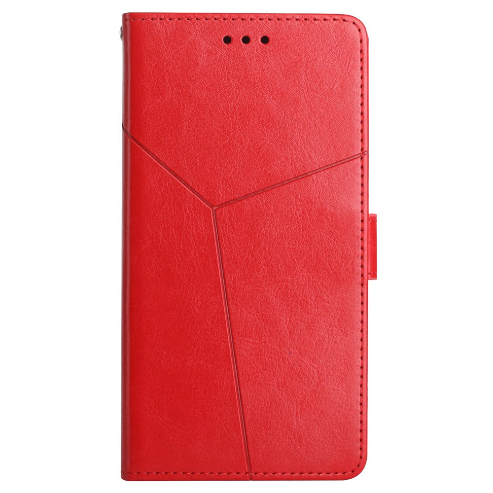 For Samsung Galaxy M14 5G HT01 Wallet Phone Case PU Leather Y-shaped Line Imprinted  Stand Cover - Red